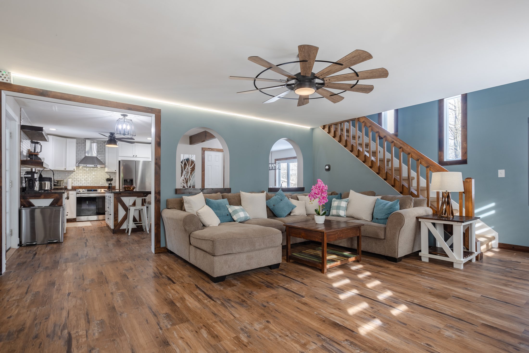 Bright Aurora Abodes living room in Long Pond Poconos